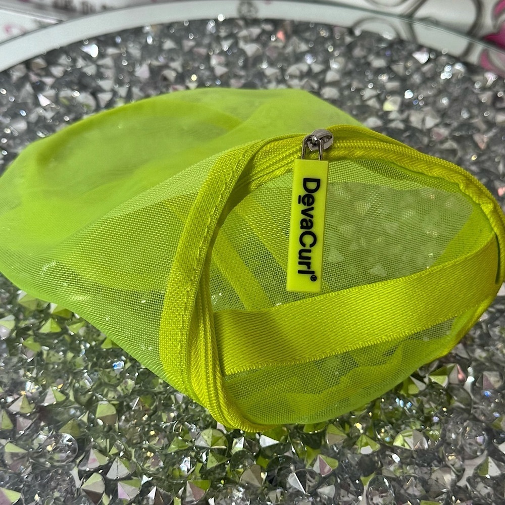 Deva curl bag mini Lime Green Mesh Tote Bag beach travel pouch zip up round